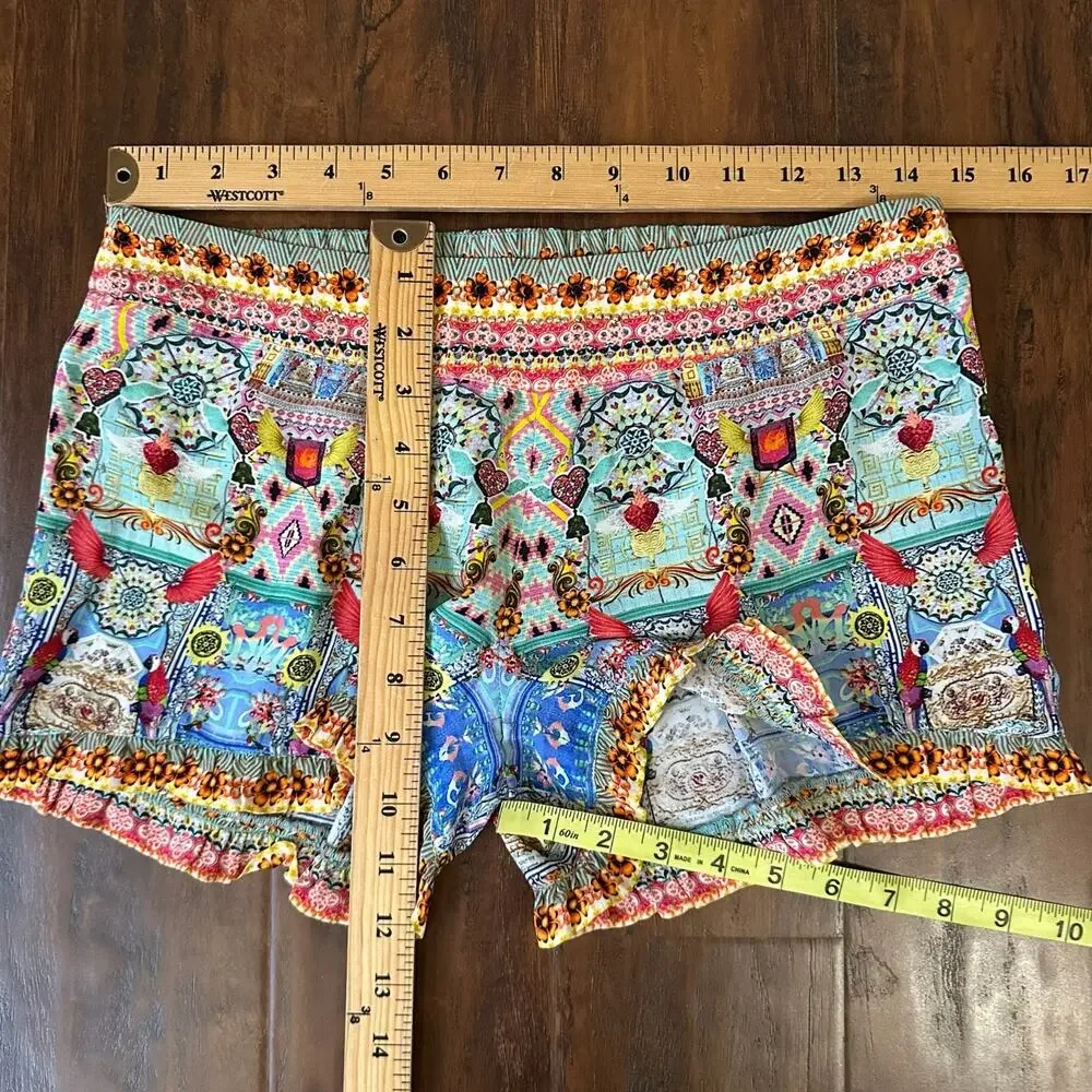 CAMILLA Shorts Multicolor Allover Print Silk Studded Embellished Boho
